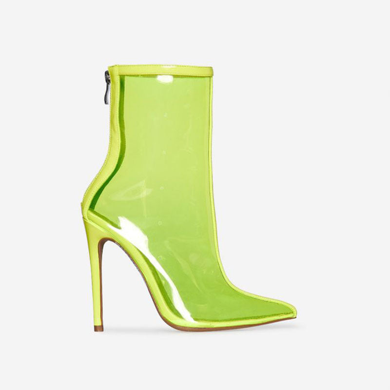 Colorful Transparent Stiletto Heel Back Zip Short Boots For Women