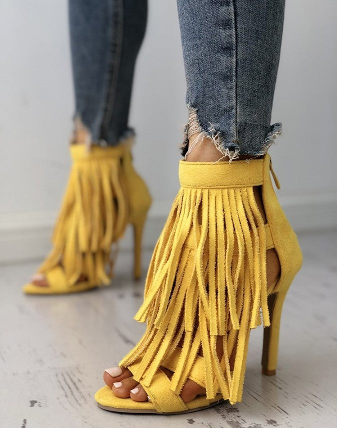 Women's Fringed High Heel Sandals Fashion High Heels