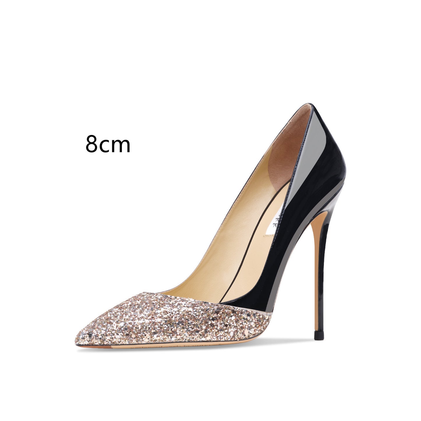 Women's Leather Stitching Gold Sequins High Heels