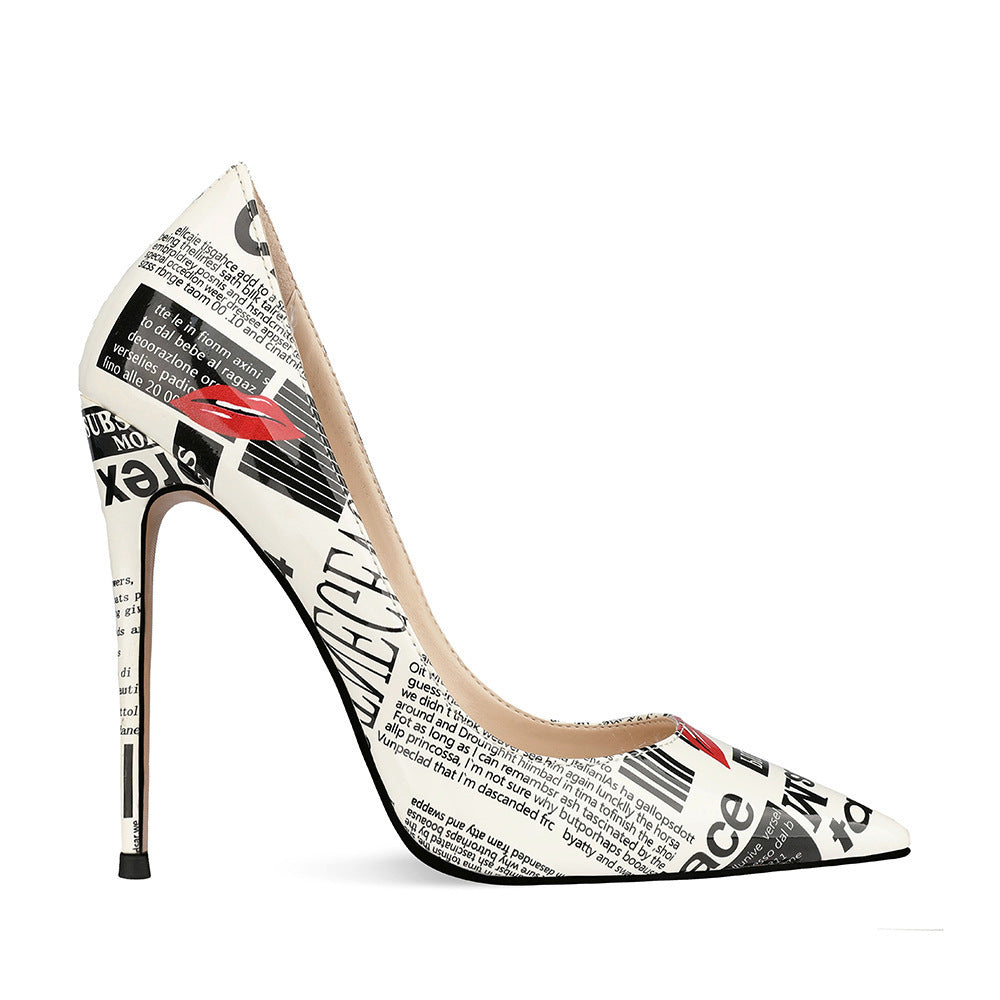 Graffiti Fashion High Heels Women's Stiletto Pointed Toe