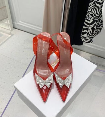 PVC Transparent Bow Pointed Toe Sandals For Women