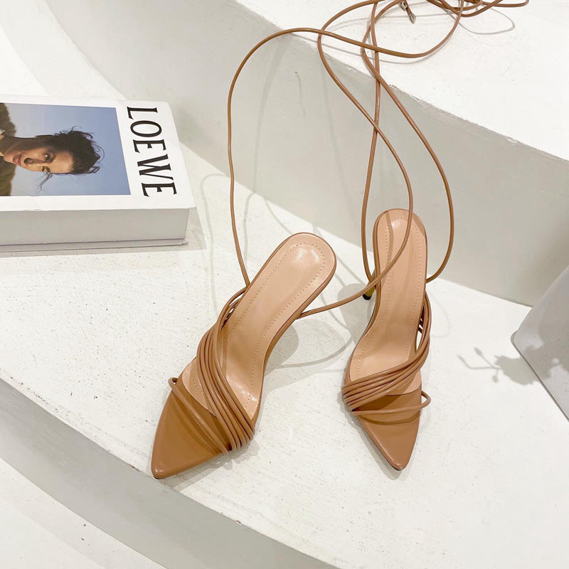 European And American New Pointed Toe Roman Strap Sandals Women