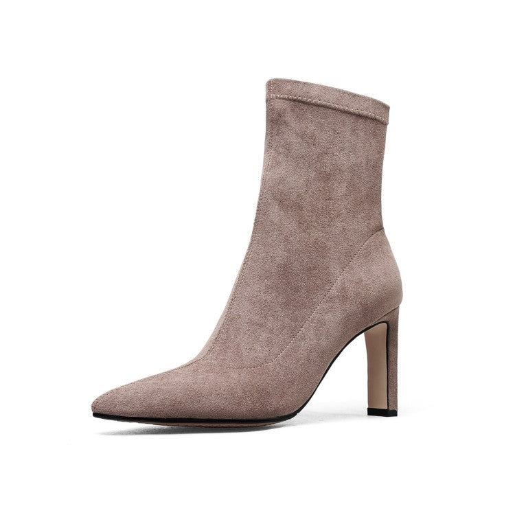 Pointed Toe Elastic High Heel Short Suede Women's Boots