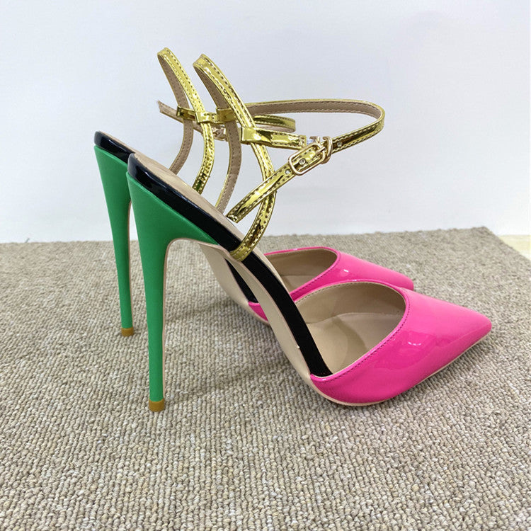 Women's Fashion Stiletto Colorblock Strap Sandals