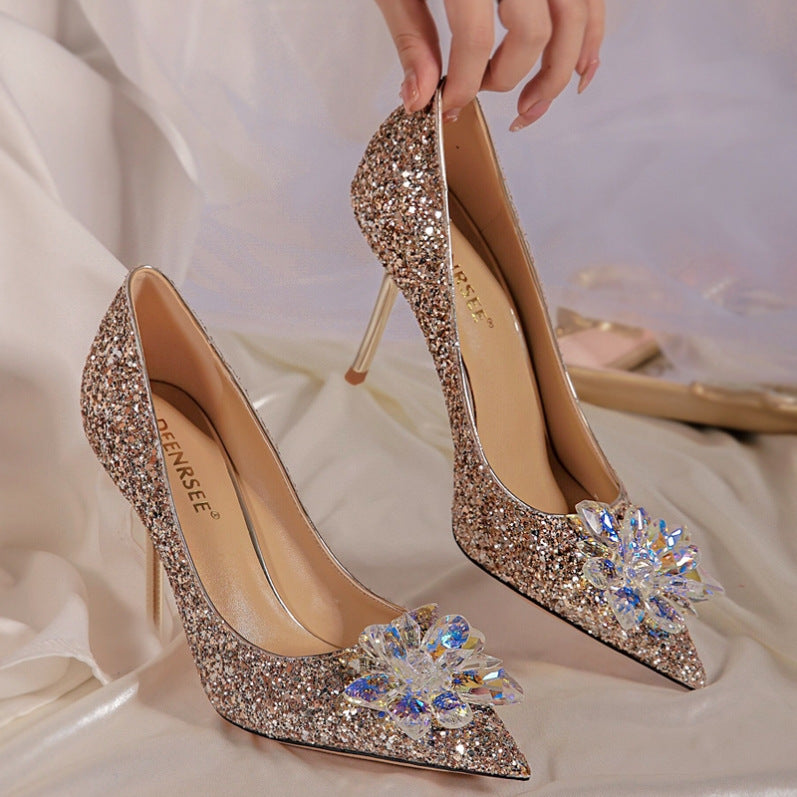 French Wedding Bridesmaid Crystal Stiletto Heels