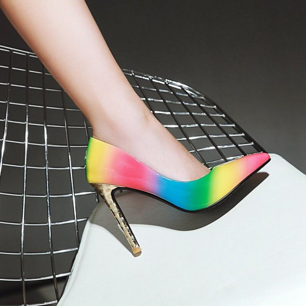 Rainbow Low-Top Pointed Toe Adhesive Shoes