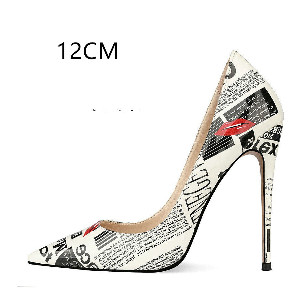 Graffiti Fashion High Heels Women's Stiletto Pointed Toe