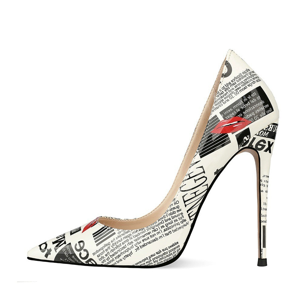 Graffiti Fashion High Heels Women's Stiletto Pointed Toe