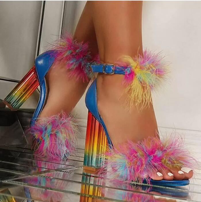 New Summer Fashion Rainbow Women's Crystal Heels