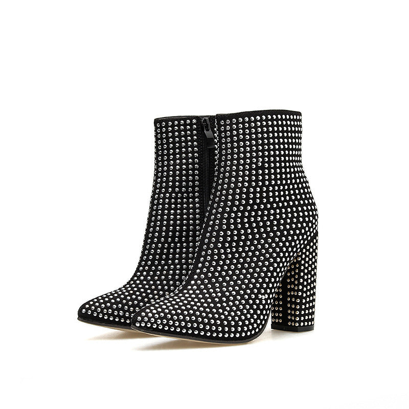 Large Size Rivet Thick Heel Booties