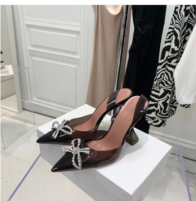 PVC Transparent Bow Pointed Toe Sandals For Women