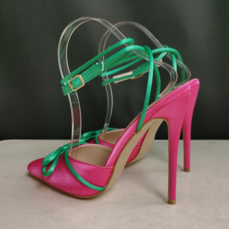 Baotou Pointed Bow String Color Hollow Stiletto Plus Size Sandals