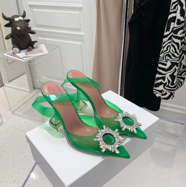 PVC Transparent Bow Pointed Toe Sandals For Women