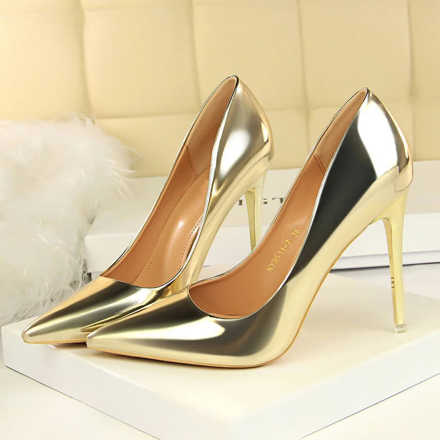 2023 Plus Size 43 Newest Women 10.5cm High Heels Gold Pumps Female Stripper Tacons Lady Shoes High Heels Scarpins Fetish Shoes