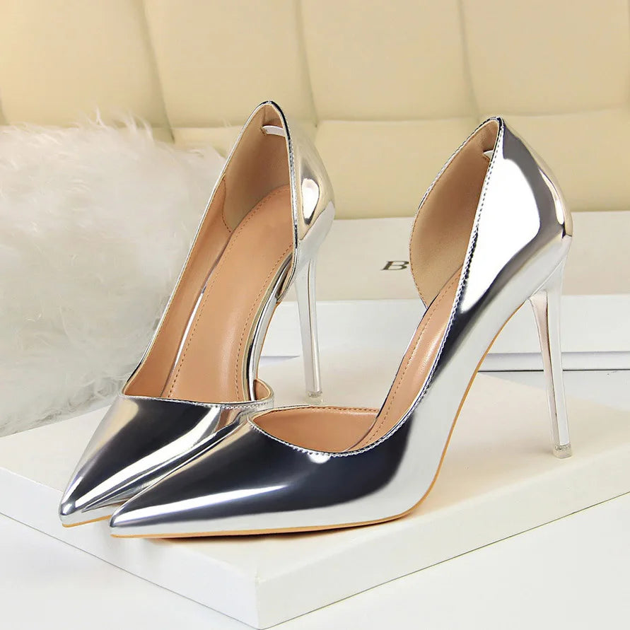 2023 Plus Size 43 Newest Women 10.5cm High Heels Gold Pumps Female Stripper Tacons Lady Shoes High Heels Scarpins Fetish Shoes