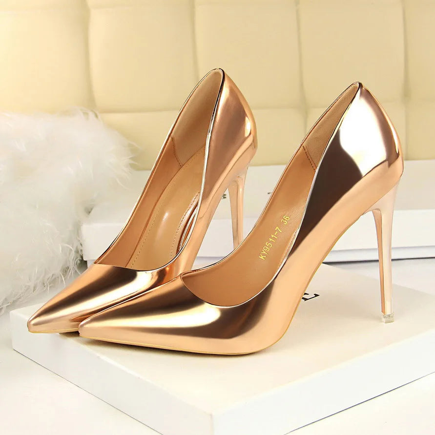 2023 Plus Size 43 Newest Women 10.5cm High Heels Gold Pumps Female Stripper Tacons Lady Shoes High Heels Scarpins Fetish Shoes