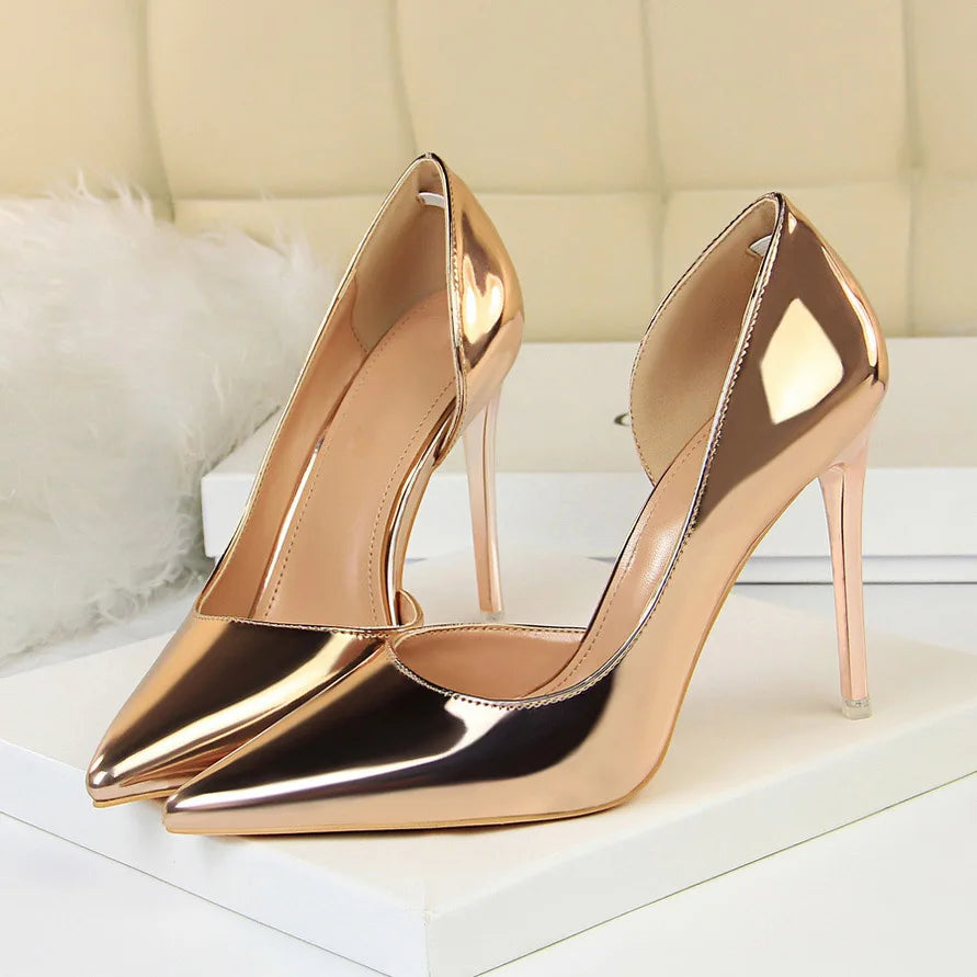 2023 Plus Size 43 Newest Women 10.5cm High Heels Gold Pumps Female Stripper Tacons Lady Shoes High Heels Scarpins Fetish Shoes