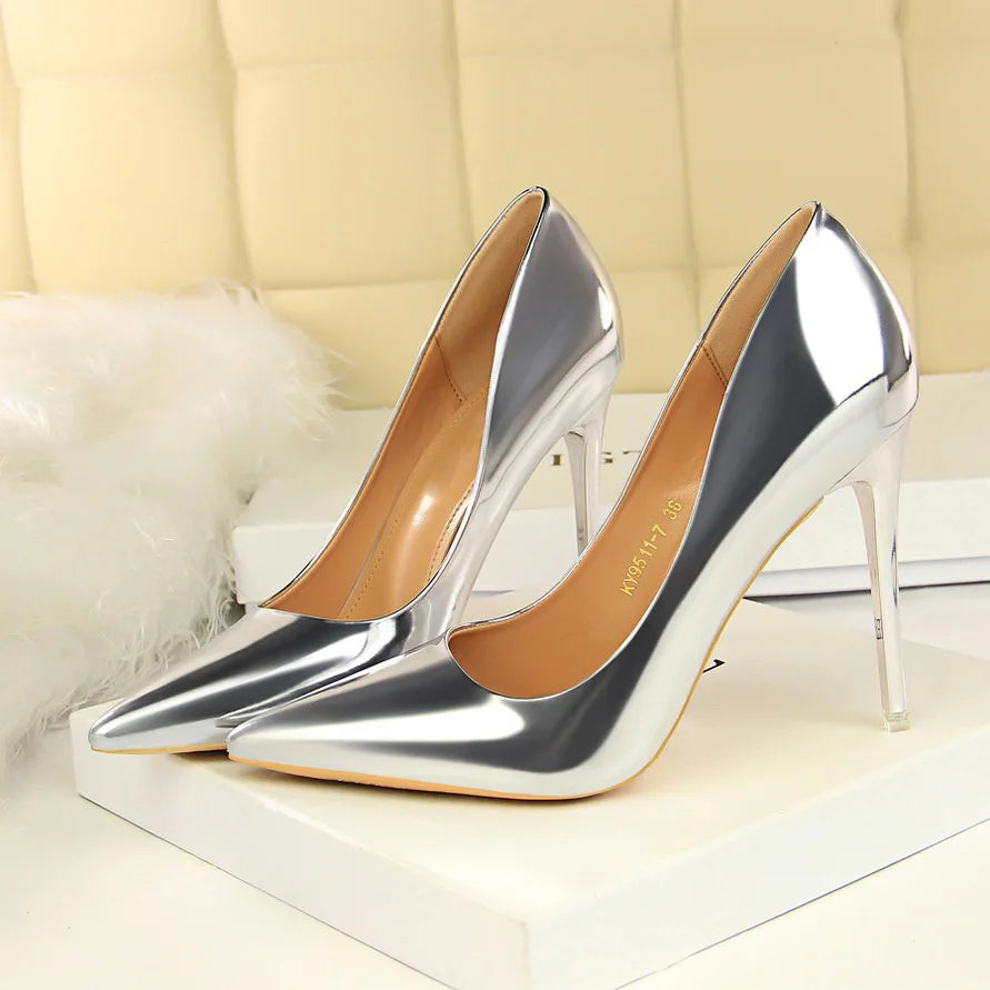 2023 Plus Size 43 Newest Women 10.5cm High Heels Gold Pumps Female Stripper Tacons Lady Shoes High Heels Scarpins Fetish Shoes