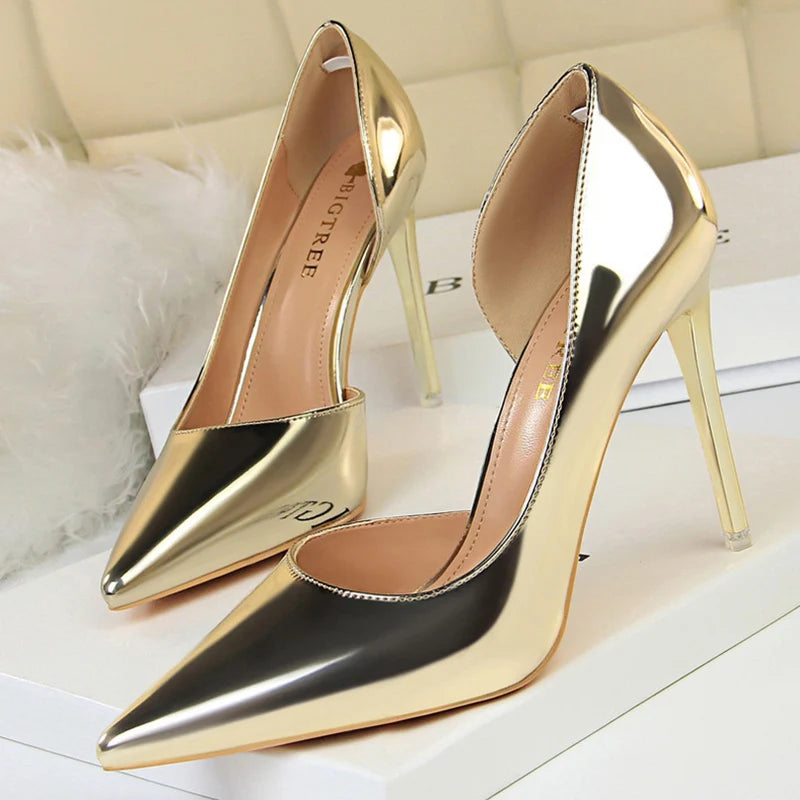 2023 Plus Size 43 Newest Women 10.5cm High Heels Gold Pumps Female Stripper Tacons Lady Shoes High Heels Scarpins Fetish Shoes