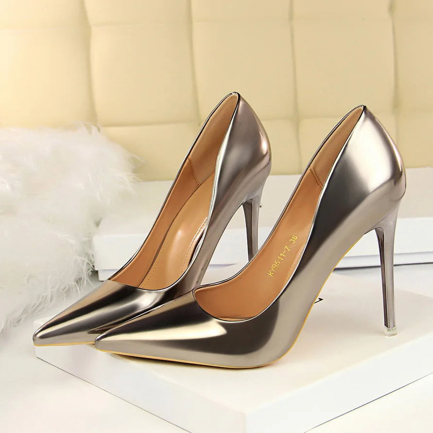 2023 Plus Size 43 Newest Women 10.5cm High Heels Gold Pumps Female Stripper Tacons Lady Shoes High Heels Scarpins Fetish Shoes