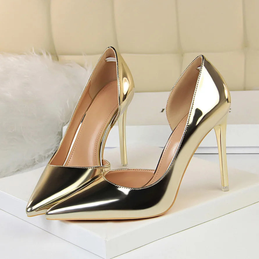 2023 Plus Size 43 Newest Women 10.5cm High Heels Gold Pumps Female Stripper Tacons Lady Shoes High Heels Scarpins Fetish Shoes