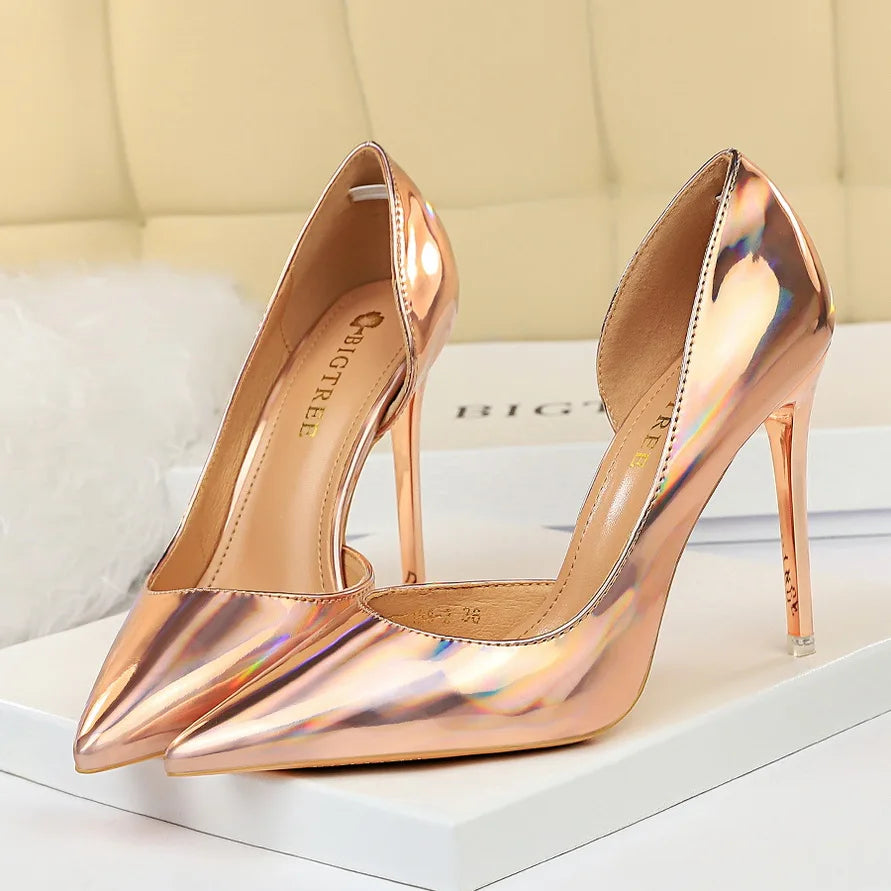 2023 Plus Size 43 Newest Women 10.5cm High Heels Gold Pumps Female Stripper Tacons Lady Shoes High Heels Scarpins Fetish Shoes