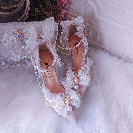 Embroidered Lolita Style Pointed Toe Wedding Shoes Europe And America