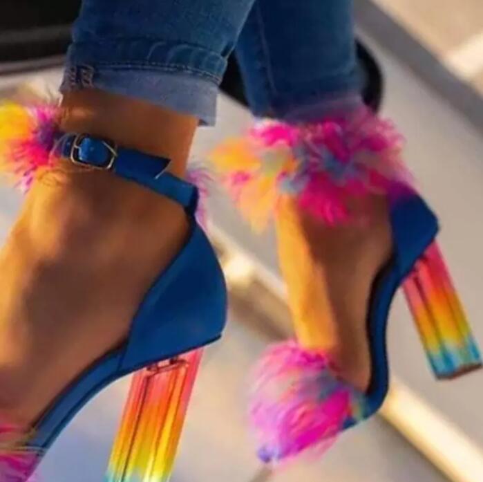 New Summer Fashion Rainbow Women's Crystal Heels