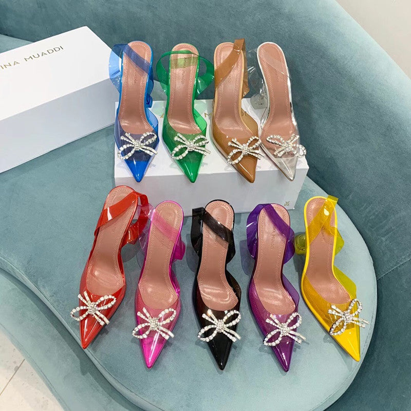 PVC Transparent Bow Pointed Toe Sandals For Women