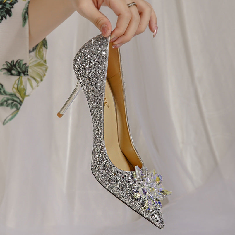 French Wedding Bridesmaid Crystal Stiletto Heels