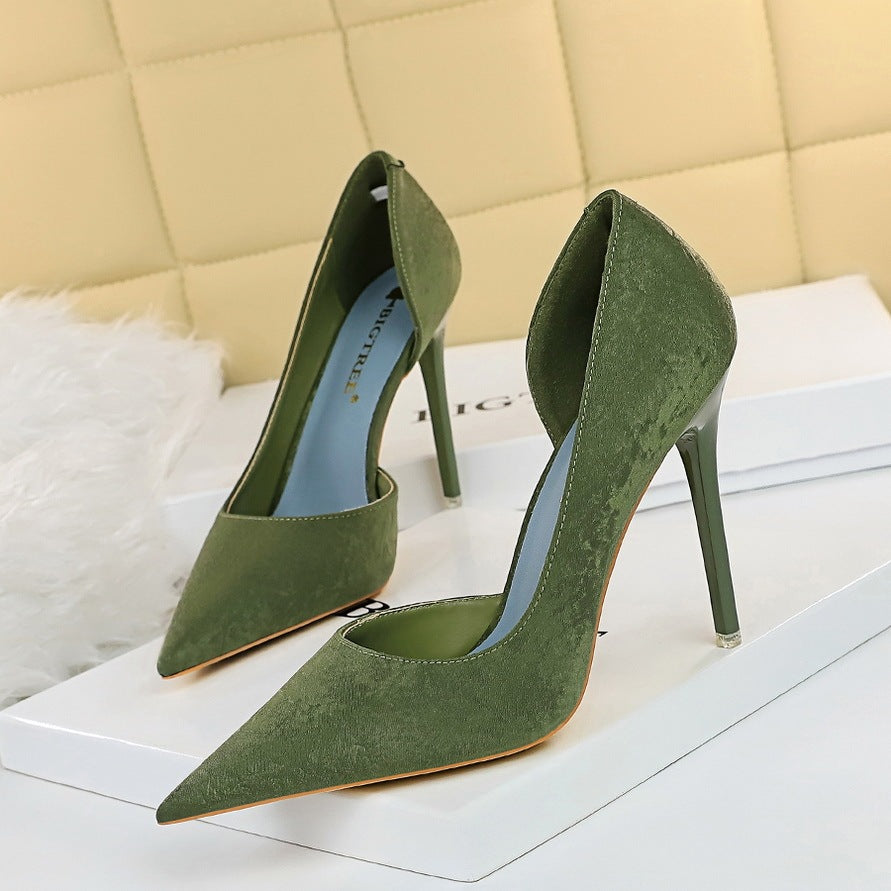 Side Hollow Stiletto Heel And Shallow Mouth Pointed Toe Super High-heeled Shoes