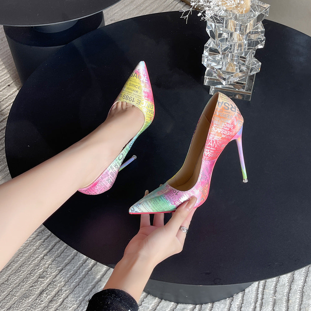 Women's Shallow Mouth Stiletto Colorful Pointed Toe High Heels