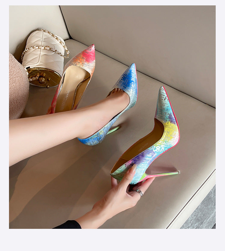 Women's Shallow Mouth Stiletto Colorful Pointed Toe High Heels