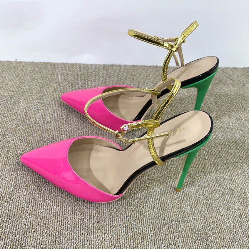 Women's Fashion Stiletto Colorblock Strap Sandals