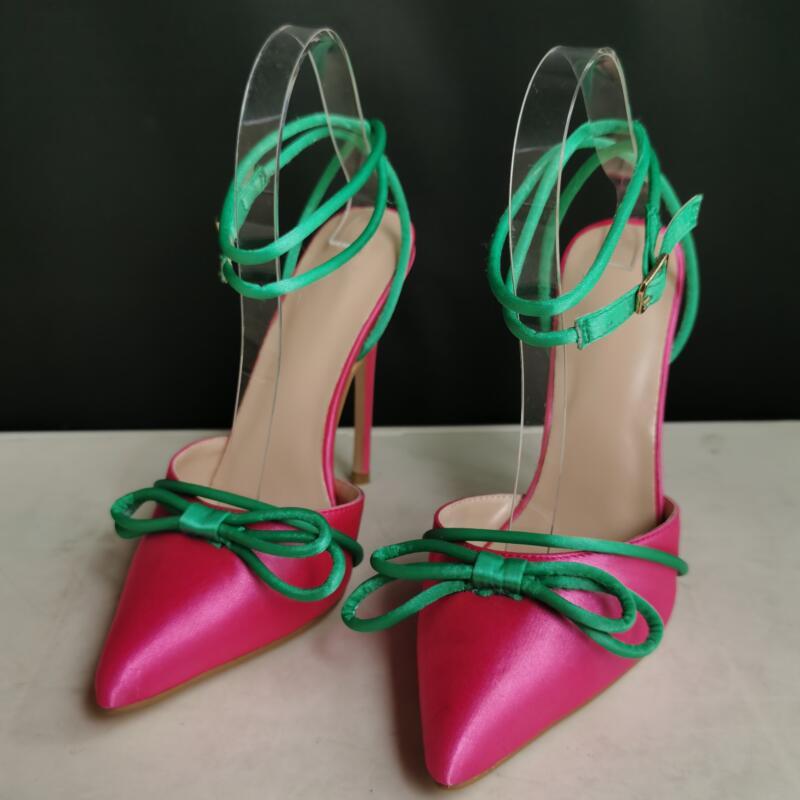 Baotou Pointed Bow String Color Hollow Stiletto Plus Size Sandals