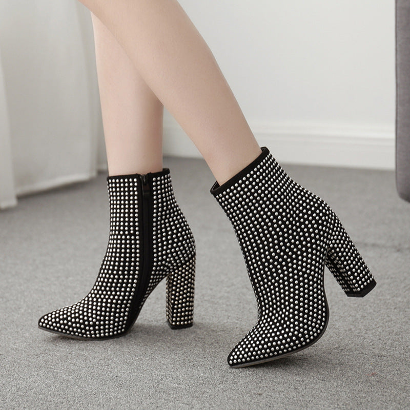 Large Size Rivet Thick Heel Booties