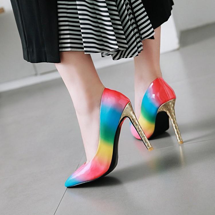 Rainbow Low-Top Pointed Toe Adhesive Shoes