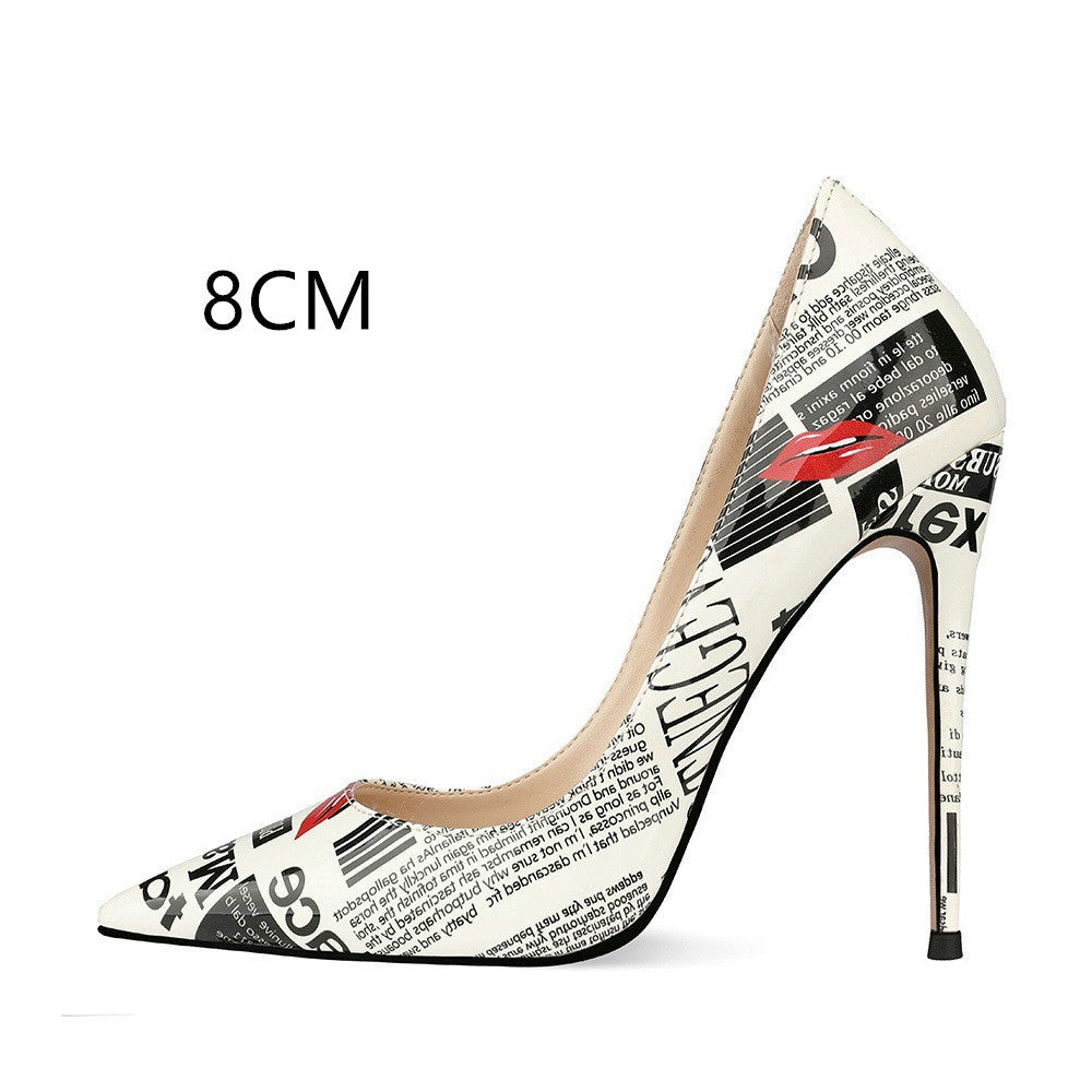 Graffiti Fashion High Heels Women's Stiletto Pointed Toe