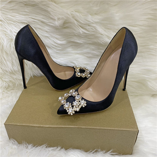 Crystal Square Buckle High Heel Shoes