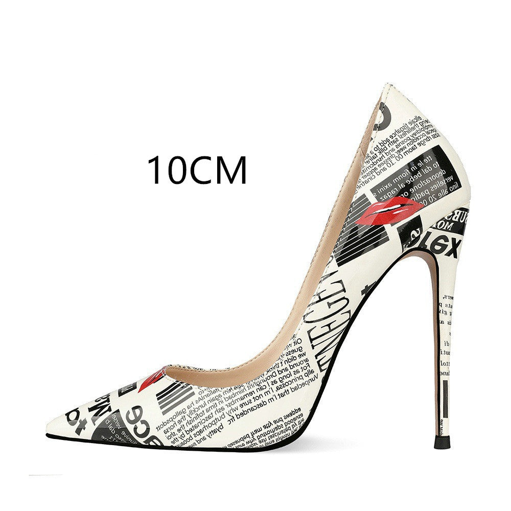 Graffiti Fashion High Heels Women's Stiletto Pointed Toe