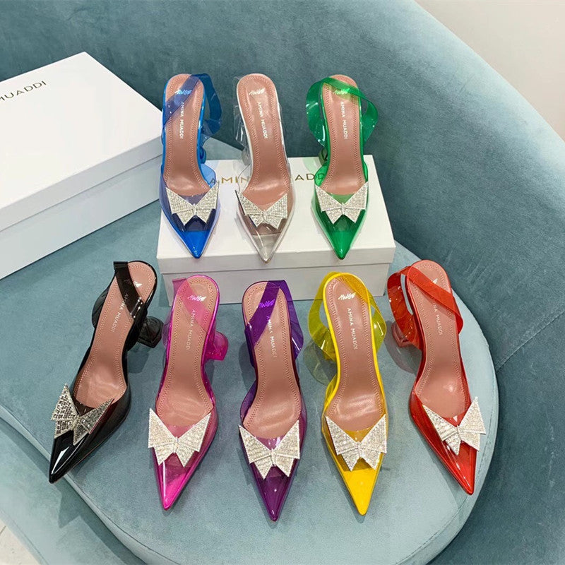 PVC Transparent Bow Pointed Toe Sandals For Women